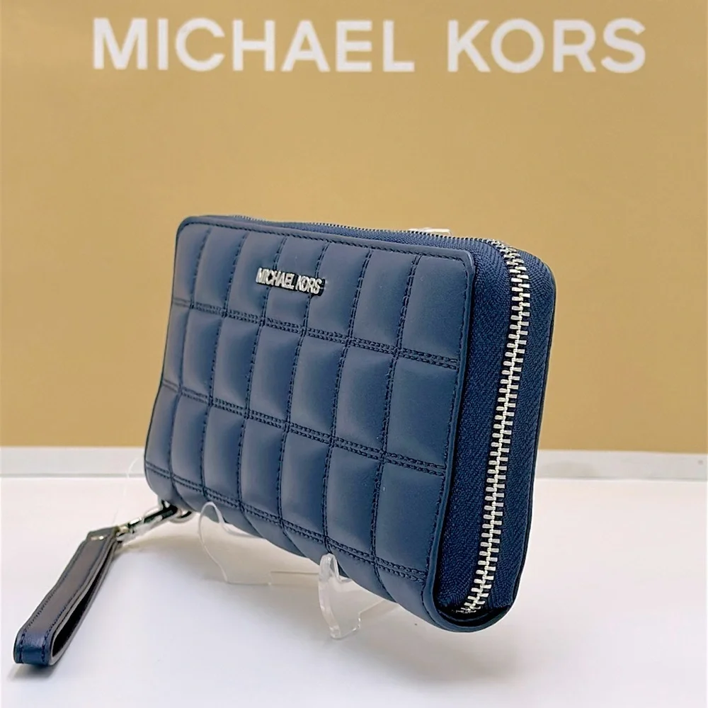 MICHAEL KORS Continental Wristlet Phone Case Wallet Navy NWT